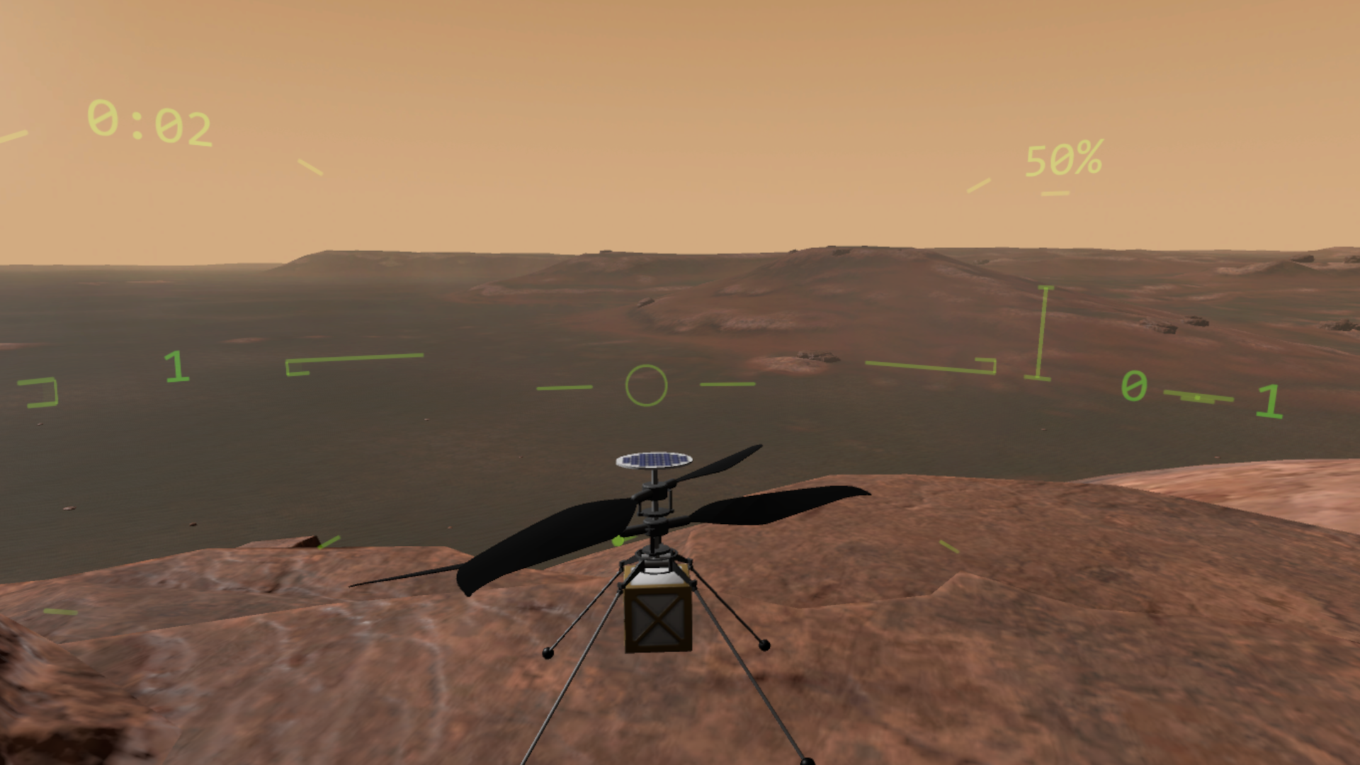 First-person flight controls over Mars